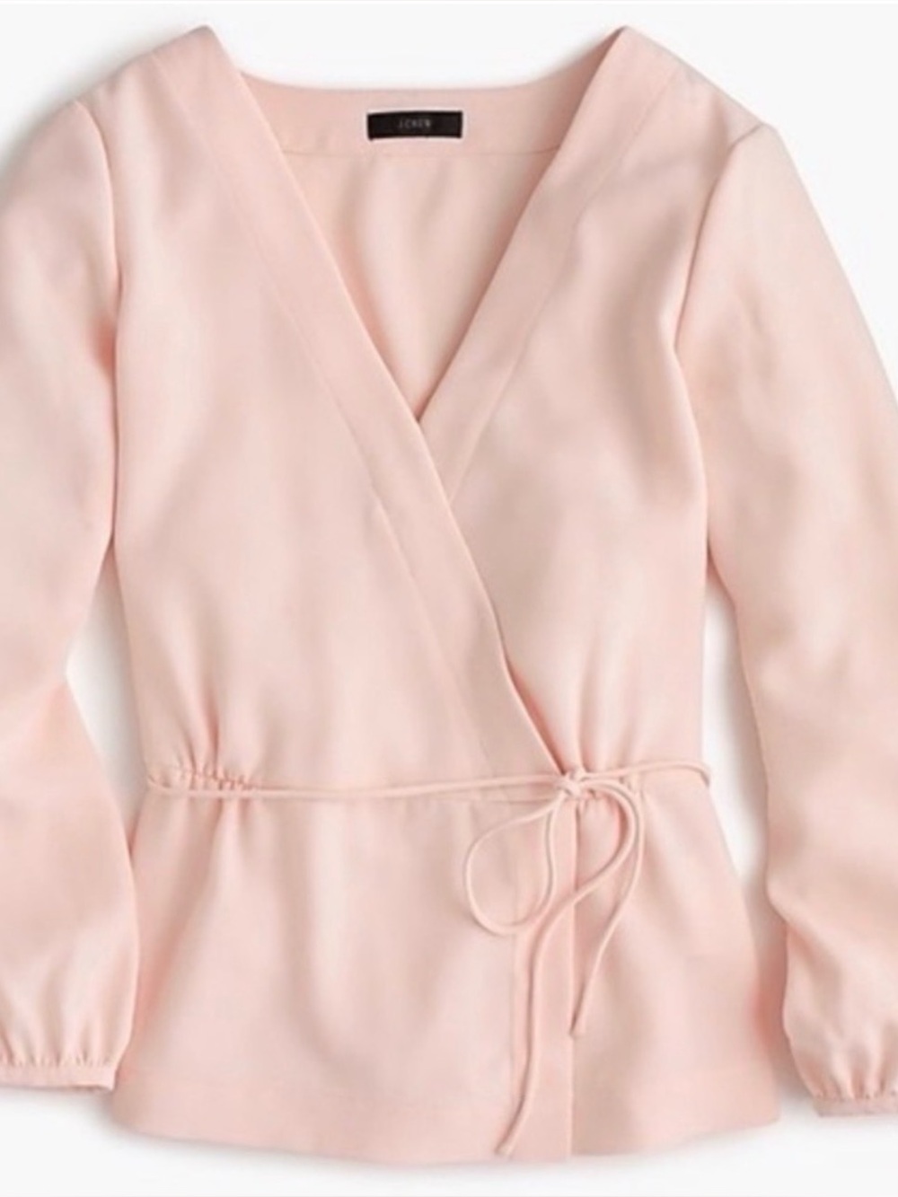 J.Crew Blush Pink Drapey Crepe Faux-Wrap Top with a V-neckline. Size 00.